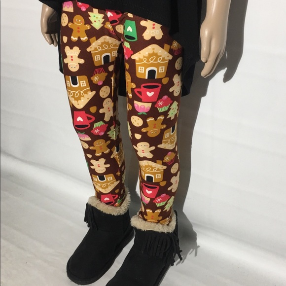 NEW Girls Kid Christmas Gingerbread Print Leggings - Picture 4 of 4